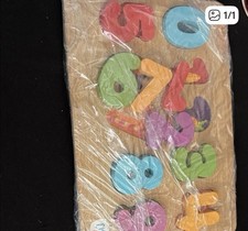 Toddler Puzzle 1-10 Wood With Colorful Numbers Excellent Condition Black