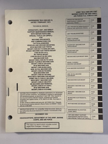 TM 9-1005-245-14P TM 1005-13A/1 TO 11W3-4-1322 Machine Gun Mounts Manual 1984