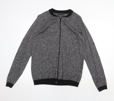 ASOS Herren Pullover Grau Rundhals Polyester Full Zip Größe L Langarm Reißverschluss
