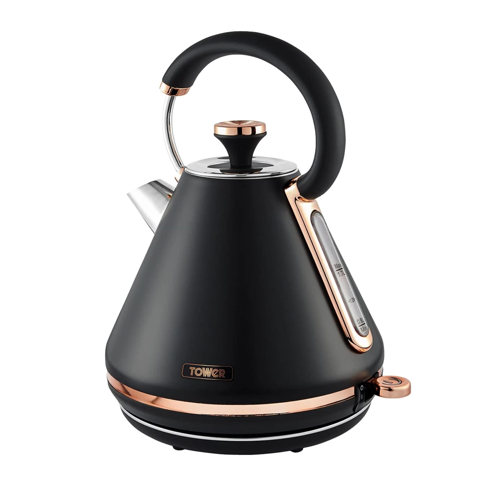 Tower T10044RG Cavaletto Pyramid Kettle with 1.7 Litres, Black and Rose Gold