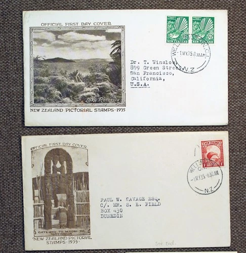 New Zealand 1935 pictorial issue lot of 2 FDC including descriptive inserts
