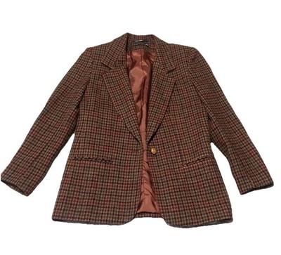 VINTAGE ACADEMIA WOMENS BLAZER Giorgio Sant'Angelo 100% WOOL Houndstooth M