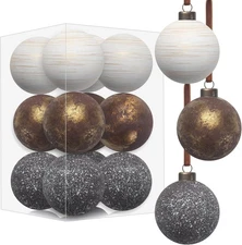 12pcs Neutral Christmas Ornaments 2.36in Velvet Hanging Balls Rustic Tree Decor