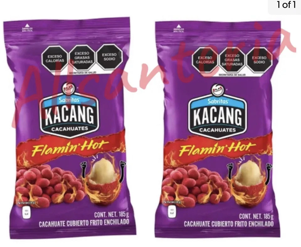 KACANG CACAHUATES PEANUTS 2X KACANG CACAHUATES FLAMIN HOT PEANUTS - 2 BOLSAS GRANDES 185g c/u ENVIO GRATIS