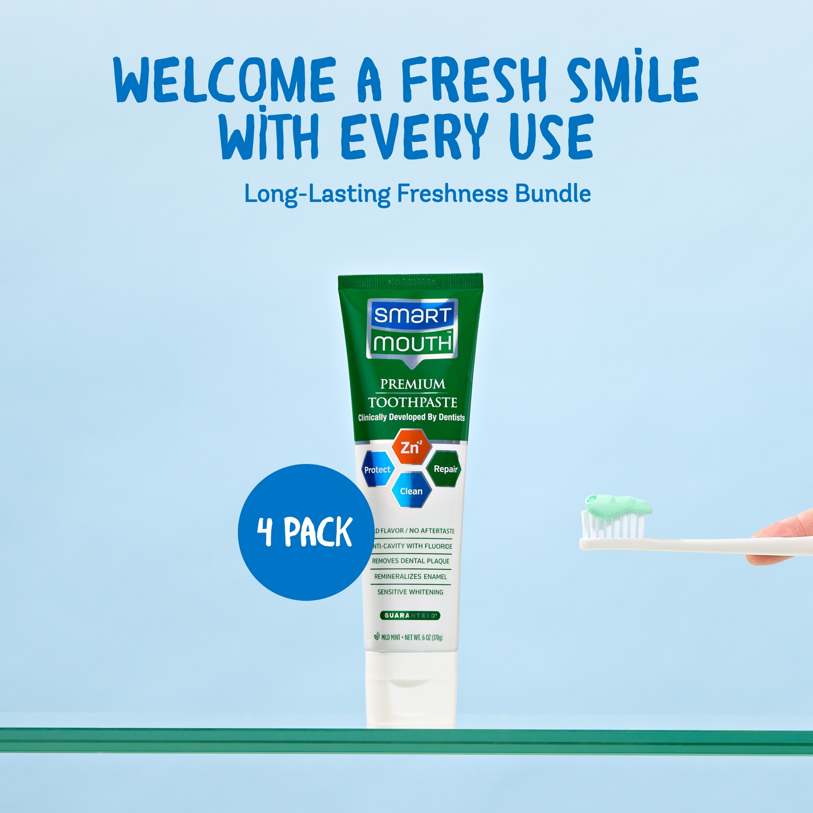 SmartMouth Premium Zinc Ion Toothpaste, Cavity & Plaque Help, 6 oz, 4 Pack