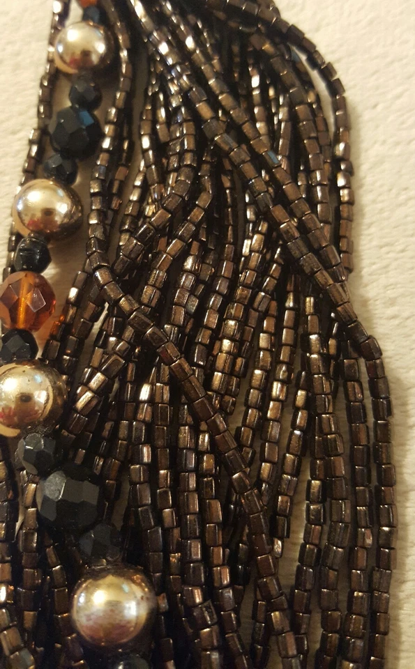Multi Strand Beaded Necklace Bronze Brown Black Statement Dressy - Image 4 of 4