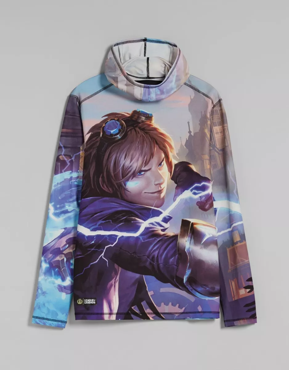 Bershka x LEAGUE OF LEGENDS Long Sleeve Hooded Jersey Stretch Top Size M unisex