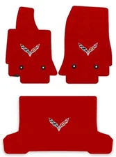 NEW! Torch Red FLOOR MATS 2014-2019 CORVETTE C7 Flags Logo Embroidered Complete