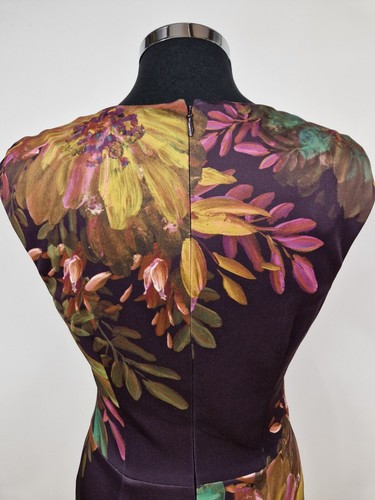 Long Tall Sally floral dress size 10 purple yellow stretch bodycon cap sleeve - Picture 8 of 10