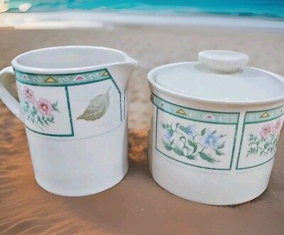 Vintage The Cellar Chelsea Square White / Pink Creamer And Sugar Bowl Set