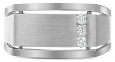 .15CT DIAMOND 14KT WHITE GOLD MATTE  SHINY RECTANGULAR 3 STONE MEN'S RING