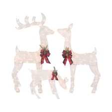 3-Piece White Fabric Reindeer Family - Lighted Deer Set - 210 Lights 52" Buck...