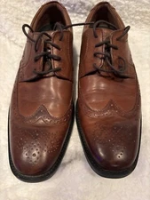 Rockport Mens 9 Oxford Hydro-Shield Waterproof Brown Leather Lace Comfort Shoes