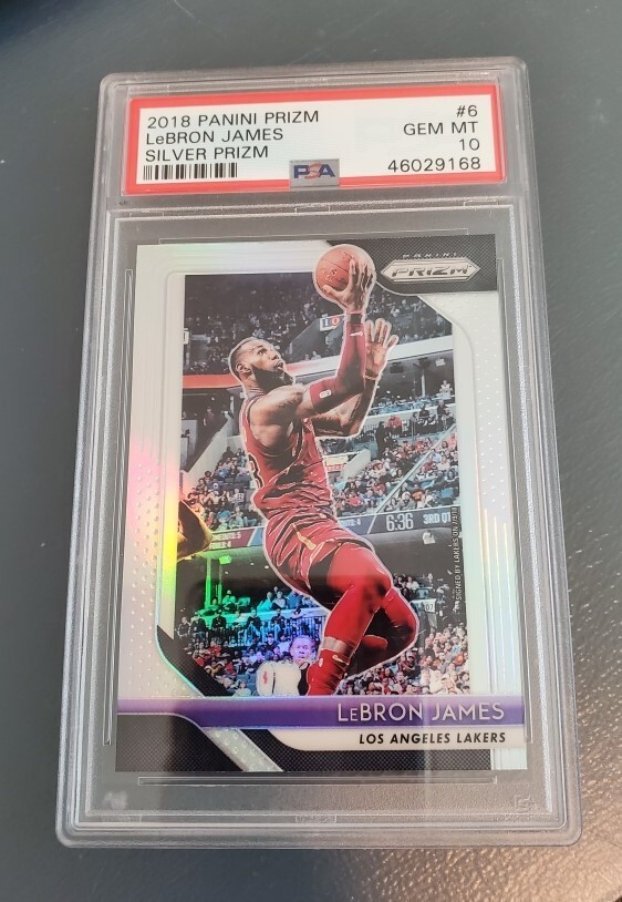 2018 PANINI PRIZM SILVER PRIZM LeBRON JAMES #6 BASKETBALL CARD, PSA10 GEM MINT