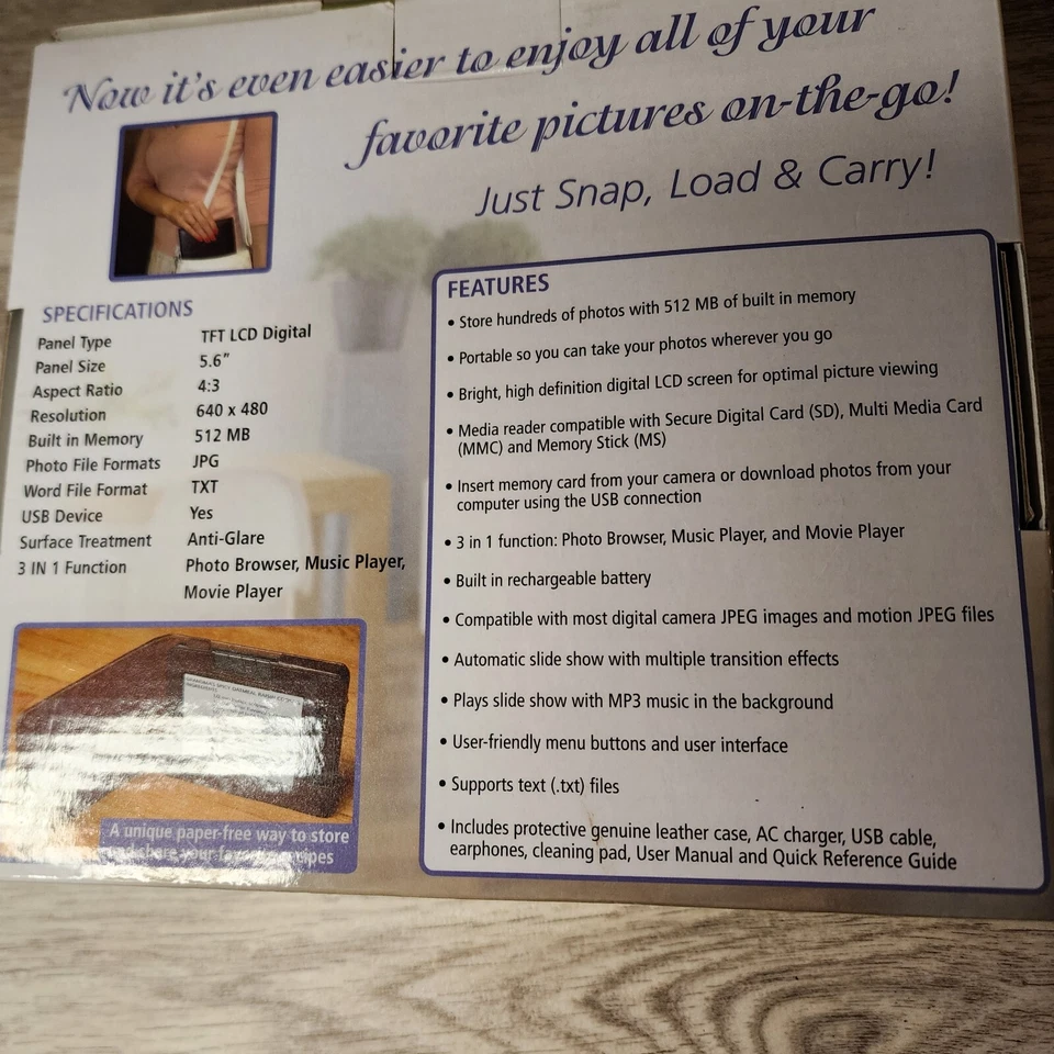 Portable Digital Photo Album Leather Case 512 Mb Memory Photos Music More  - Image 4 of 4