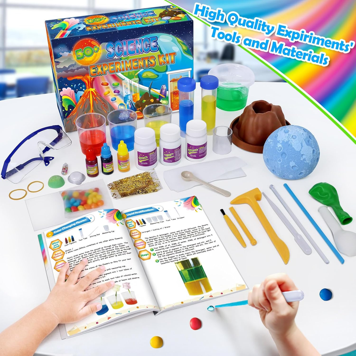 50+ Science Lab Experiments Kit for Kids, STEM Activities, Chemistry Set, Volcan