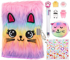HOMICOZY Cat Diary with Lock and Keys for Girls,Plush Secret Journal for Kids wi