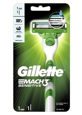 Gillette Mach3 Sensitive Herren (1 NACHFÜLLBARER RASIERER + 1 RASIERKARTUSCHE) 'th