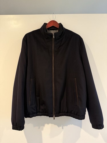 Zegna Cashmere Padded Bomber Jacket Leather Trim Navy Blue Men’s XL - Picture 1 of 7