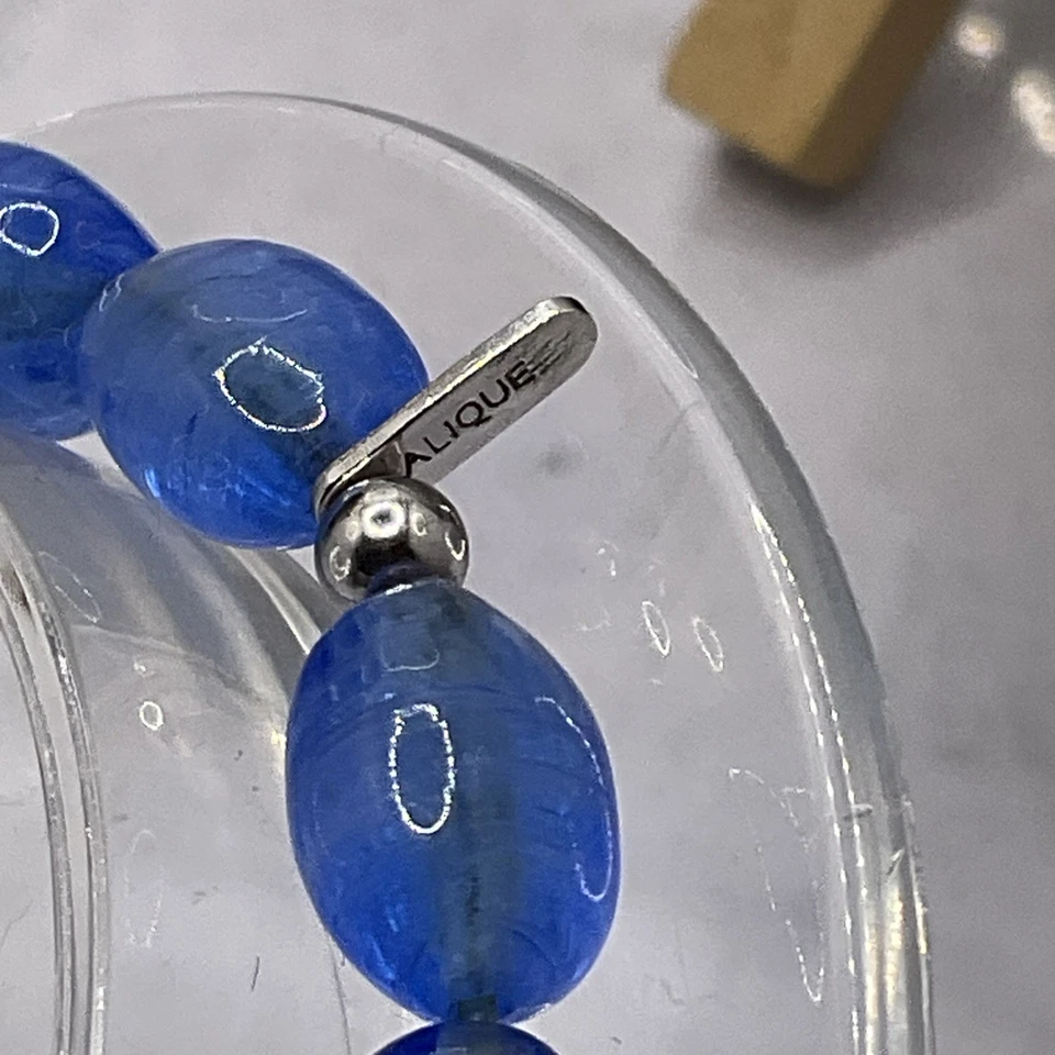 LALIQUE Crystal & 925 Sterling Silver Pebble Bracelet In Blue. Boxed With Pouch. - Image 4 of 4
