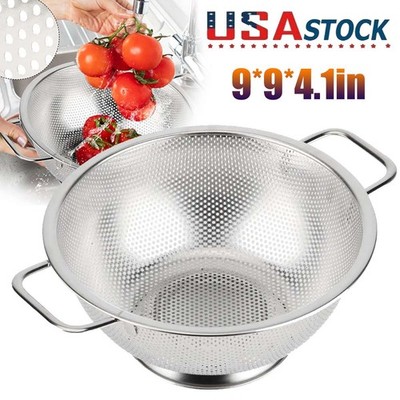 Stainless Steel Deep Colander Kitchen Strainer Large For Washing Rice Silver