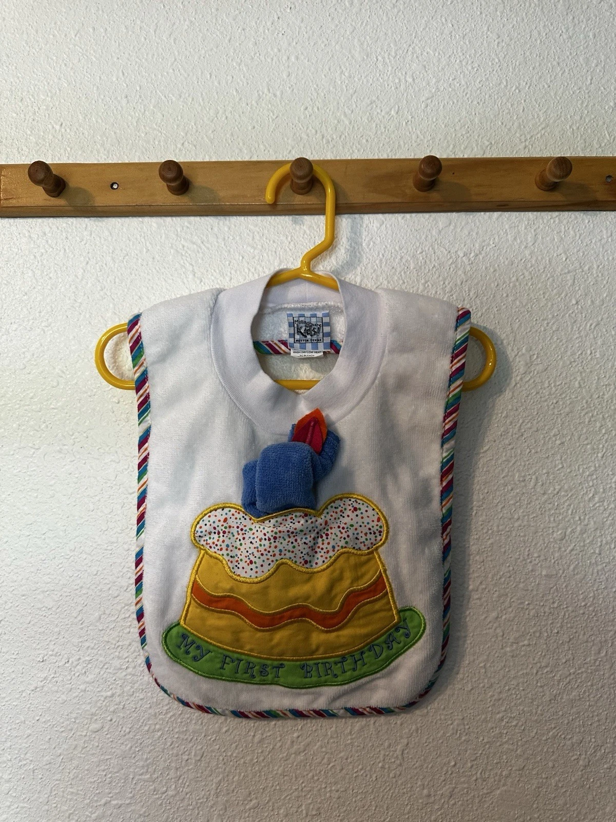 Vintage Mullins Square Kids Bob Baby boy First Birthday Embroidered Bib