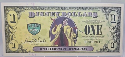 2013 Disney Dollars $1 Cruella 101 Dalmatians Series D- Spelling Error