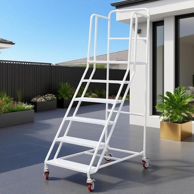 6 Steps Rolling Ladder Mobile Platform Ladders Industrial Warehouse Stair Ladder