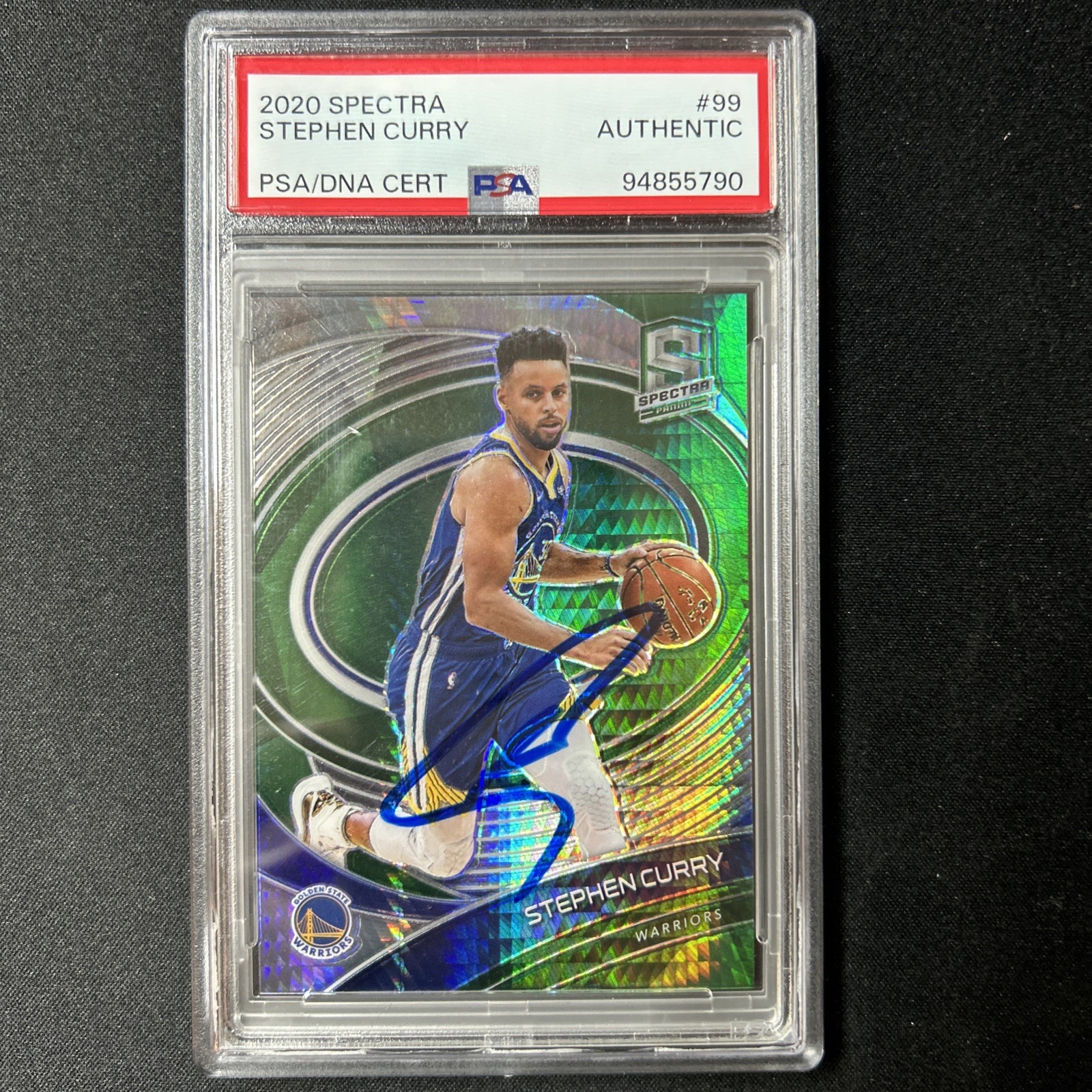 Stephen Curry Spectra Green Prizm On Card PSA DNA Certified Autograph card