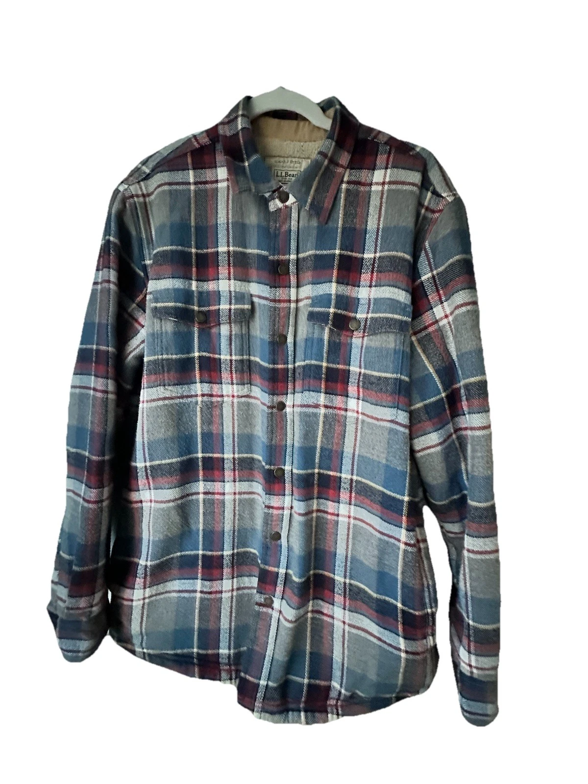 Vintage LL Bean Sherpa Lined Flannel Outdoor Shirt Jacket Shacket Mens SZ M