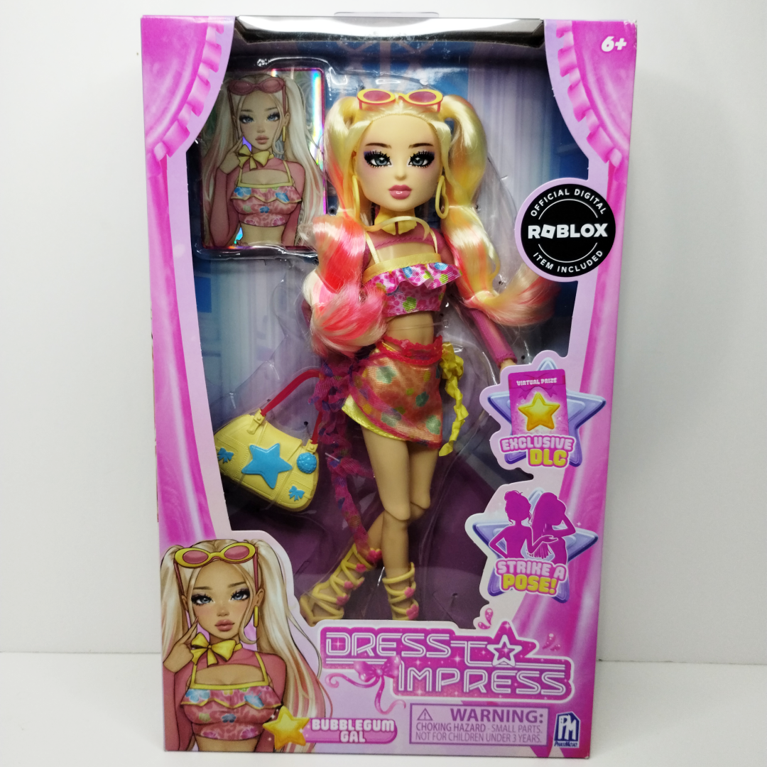 Bambola Dress To Impress – Bubblegum Gal Serie 1 – 29 Cm Completamente Articolata, Con Codice DLC Per Ricompense In-game – PhatMojo