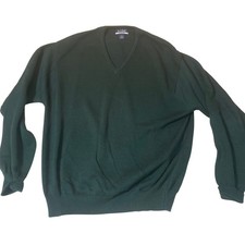 Jos A Bank Made In USA Mens Green V-Neck Sweater Sz L 100% Cotton Sportswear D7