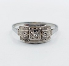 Bague art deco or blanc 18k diamant et monture géométrique (circa 1930)