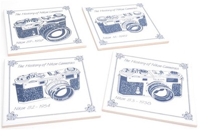 @ Truly Special - various Nikon camera models from 1960s depicted on ceramic til