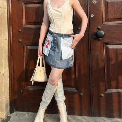 Micas Reversible Denim Pocket Mini Skirt NWT Size XL