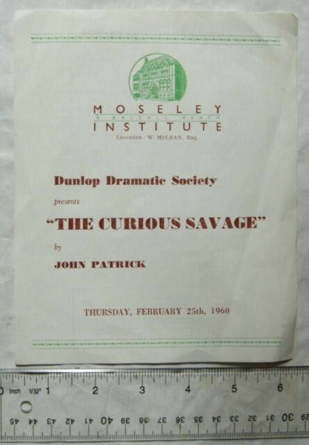 1960 programme Moseley Institute Dunlop Dramatic Society The Curious Savage