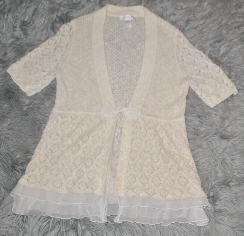 SOFT SURROUNDINGS Pointelle Linen/Cotton Chiffon Crochet Cardigan size XS/S NWOT