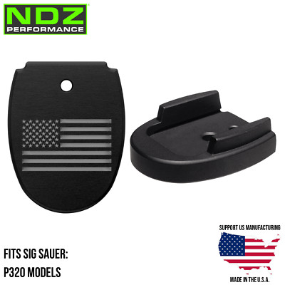 NDZ Sig P320 P320X X5 Legion M18 Aluminum Mag Base Pad Black Engraved Silver