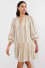 VELVET By Graham & Spencer Numa Jacquard V Neck Boho Dress S $179 H2