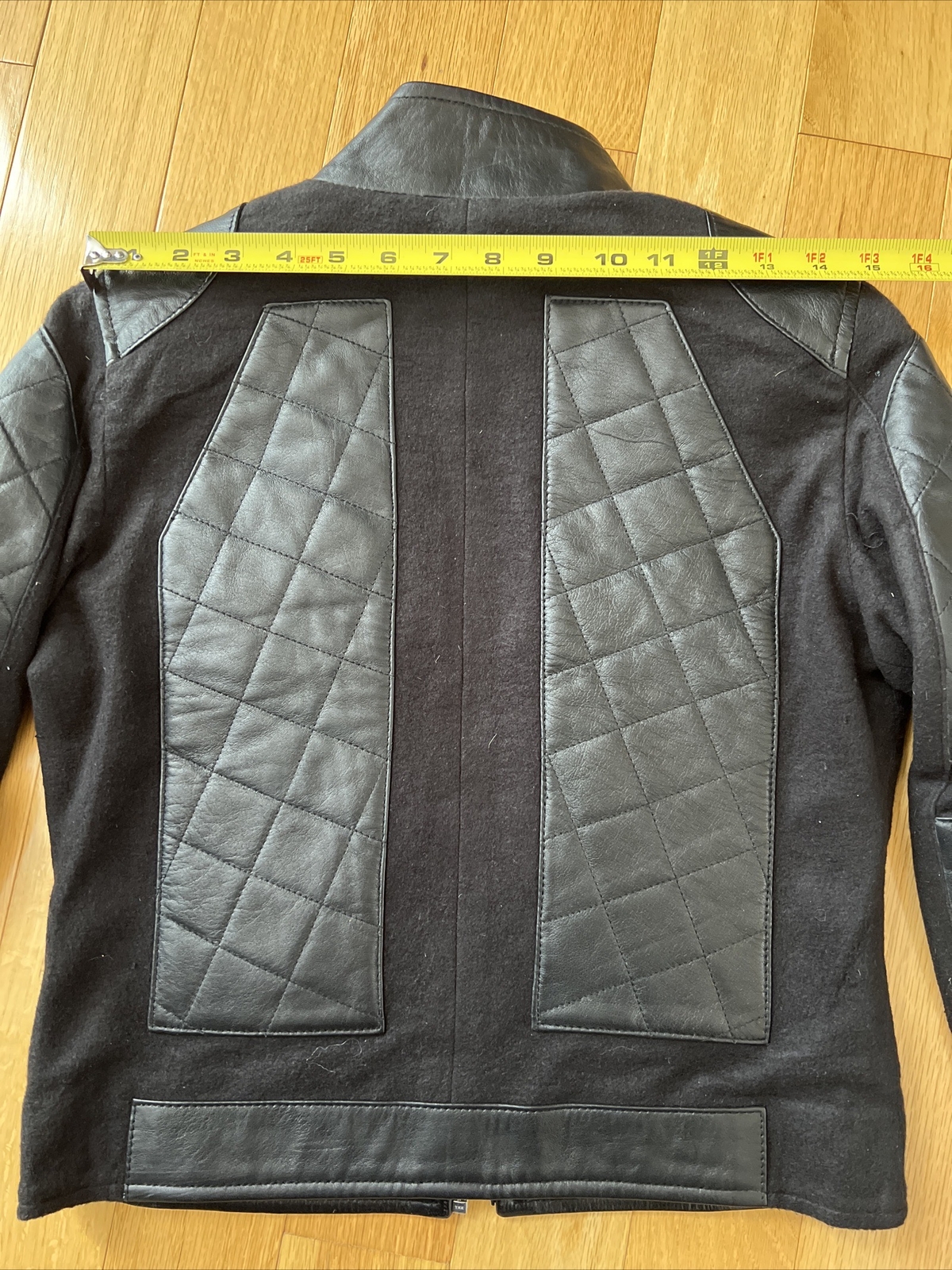 Rare Women'S Black Quilted Biker Genuine Leather Jacket with Wool Accent Small image 6