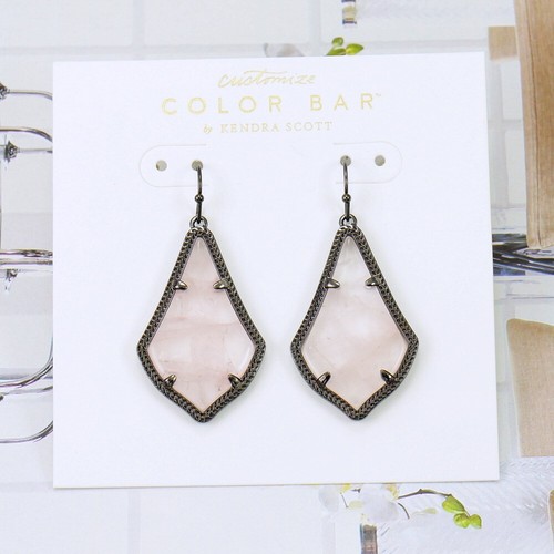 NWOT Kendra Scott Alex Rose Quartz Drop earring Pink Gunmetal Tone - Picture 3 of 6