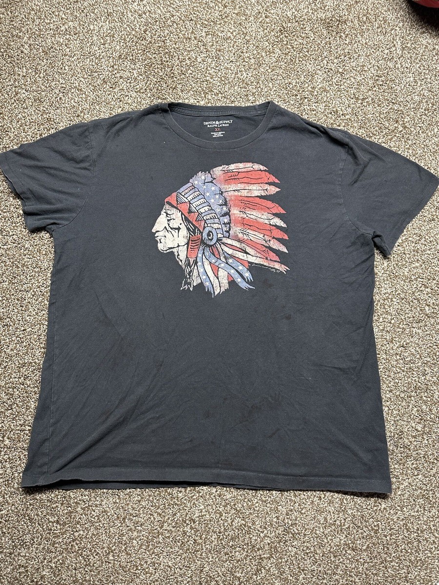 Denim Supply Ralph Lauren T-Shirt Mens XL Black Indian Chief Head