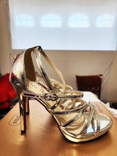 Silver High Heel Metallic Criss Cross Ankle Strap Prom Party Shoes New US 7.5