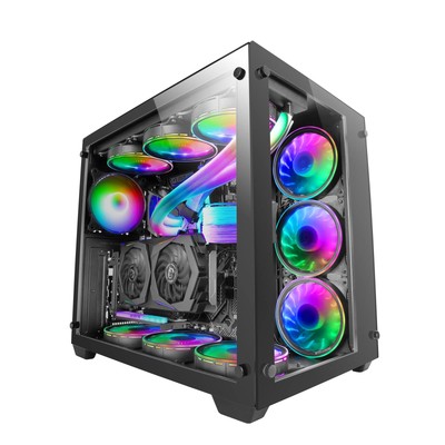MCV3 Schwarz Custom XXL E-ATX Gaming Tower Front und Seitenfenster Gehärtetem...