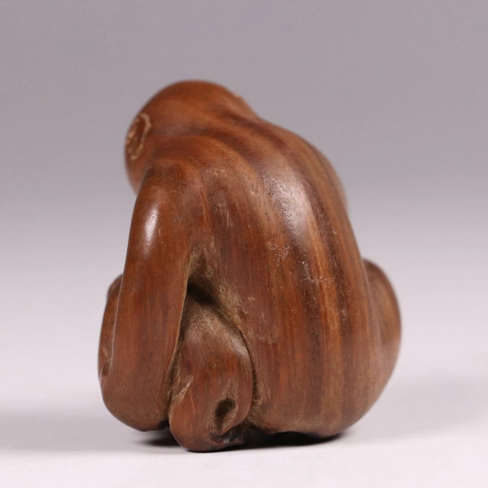 Antique Japanese Wooden Hand Carving Netsuke Monkey Holding A Child Meiji Era - Image 4 of 4