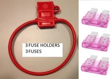 (3) 14 GAUGE ATC FUSE HOLDER With COVER + (3) 3 AMP FUSES IN-LINE 14 GA. USA