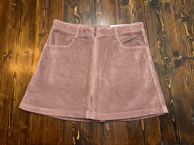 AE Zip Up Corduroy Mini Skirt, Super Hi-Rise, A-Line Stretch, Mauve, Sz 14