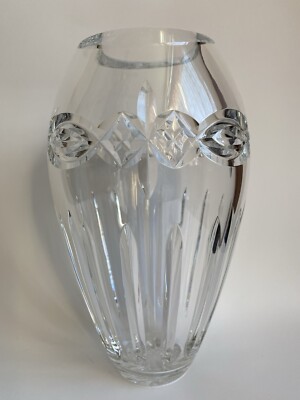 WATERFORD Crystal DOLMEN Clear Flowers Vase 9 H Stamped Heavy ~RARE~