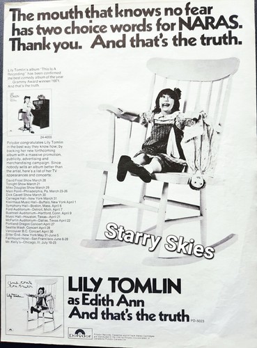 LILY TOMLIN-EDITH ANN AND THAT'S THE TRUTH VINTAGE 1972 THANK YOU AD