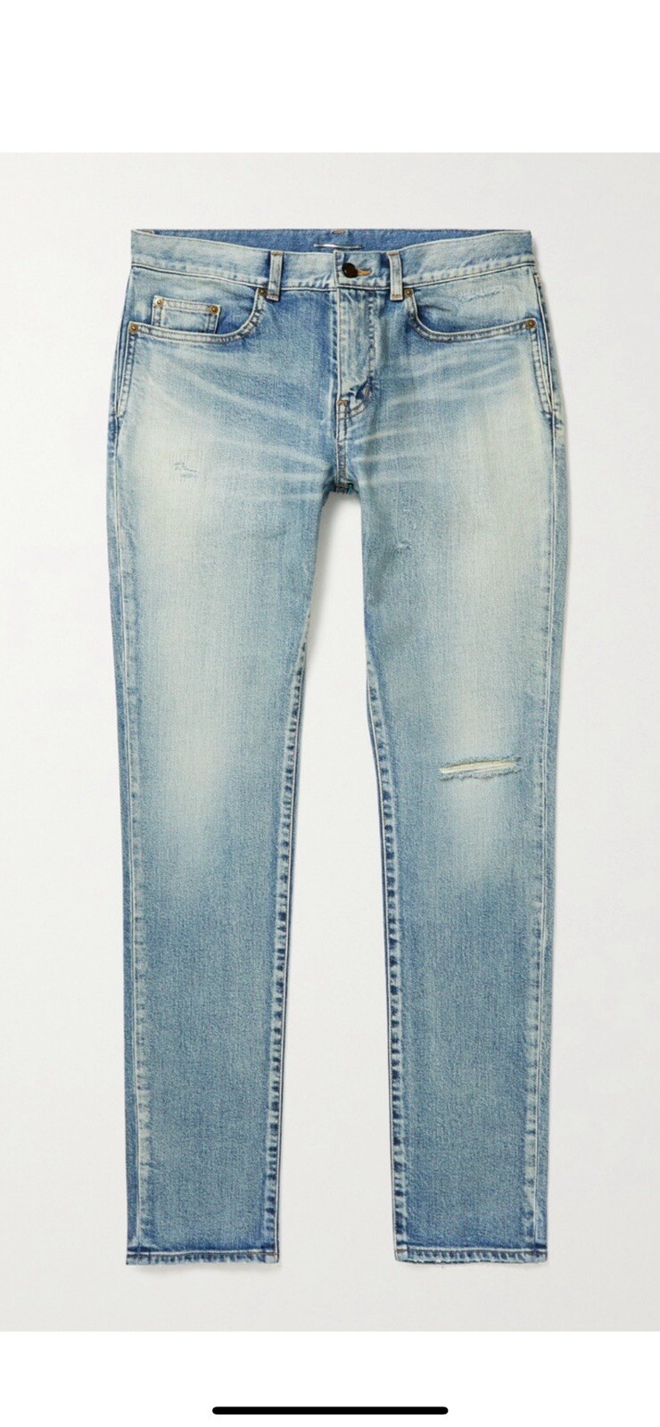Jeans uomo Saint Laurent slim strappato al ginocchio blu. 33. $790